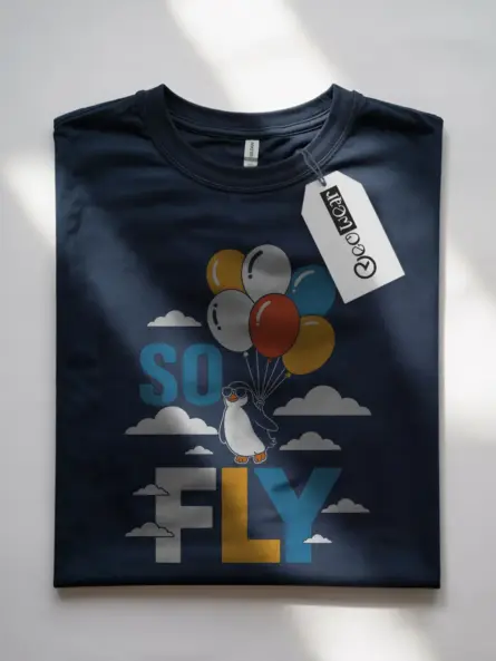 Navy So Fly Penguin Graphic Tee front – animal lover graphic tees