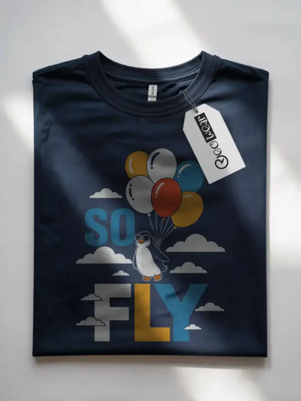 Navy So Fly Penguin Graphic Tee front – animal lover graphic tees