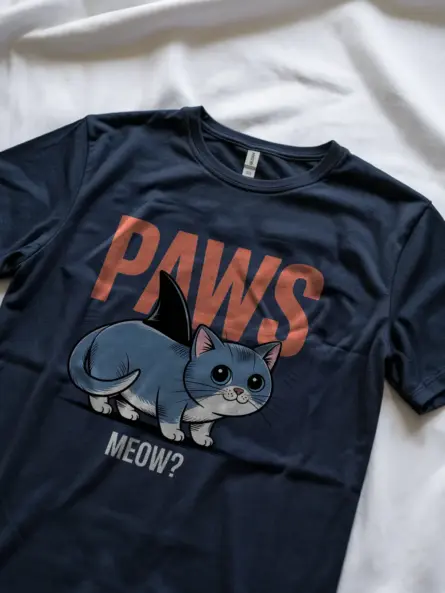 navy back view funny cat shark t-shirt cartoon cat graphic tee gift for pet parents