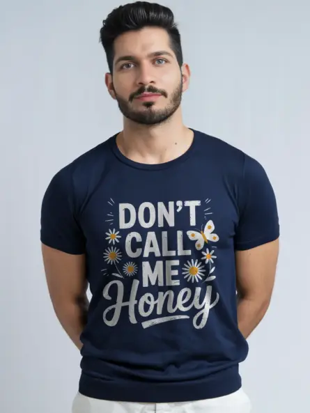 Navy lifestyle shot feminist don't call me honey t shirt bold statement