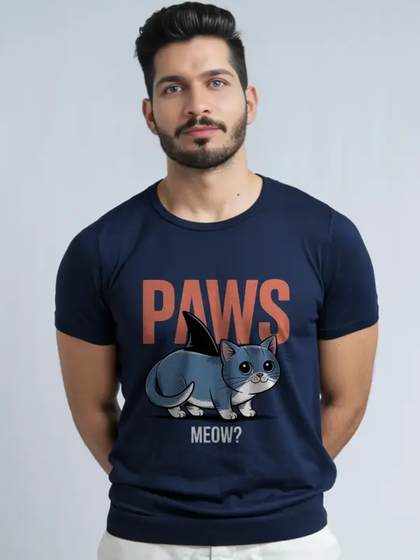 navy lifestyle view funny cat shark t-shirt cat and shark mashup shirt