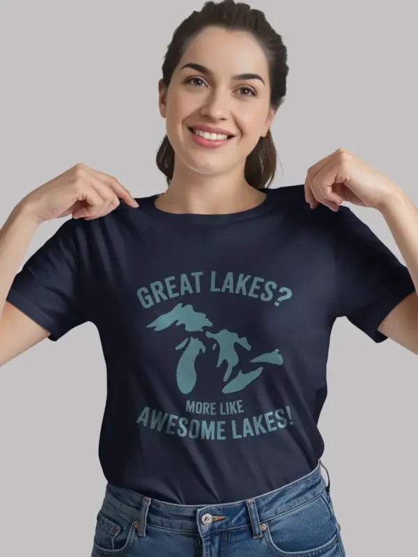 Navy lifestyle shot great lakes awesome lakes t shirt hiking fit