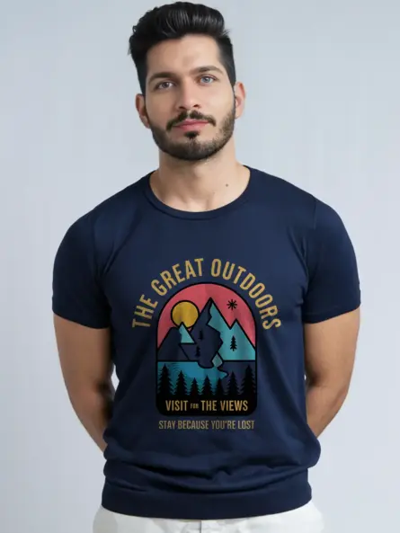 Navy buy vintage outdoor adventure t-shirt nostalgic national park t-shirt for nature lovers front view