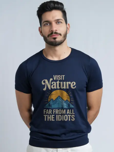 Navy funny vintage nature escape t-shirt vintage nature lover t-shirt with funny quote front view