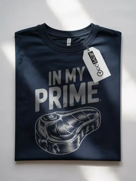 Navy In My Prime Steak T-Shirt foodie meme apparel front view