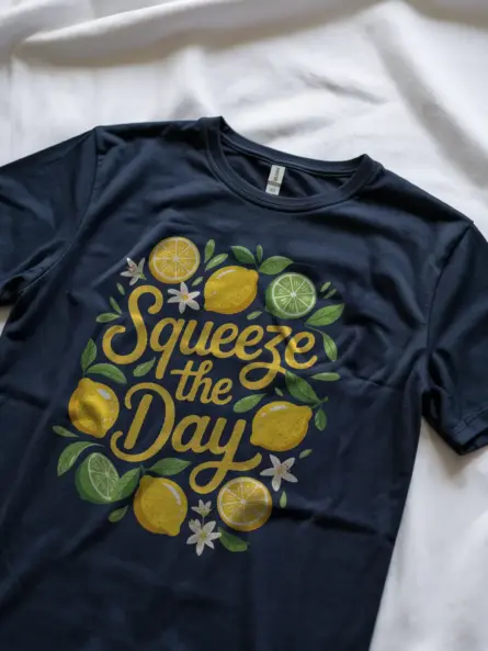 Navy back view Squeeze The Day citrus summer graphic t-shirt