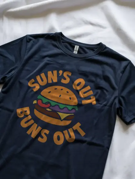 Navy Sun's Out Buns Out Burger Tee – minimalist burger design