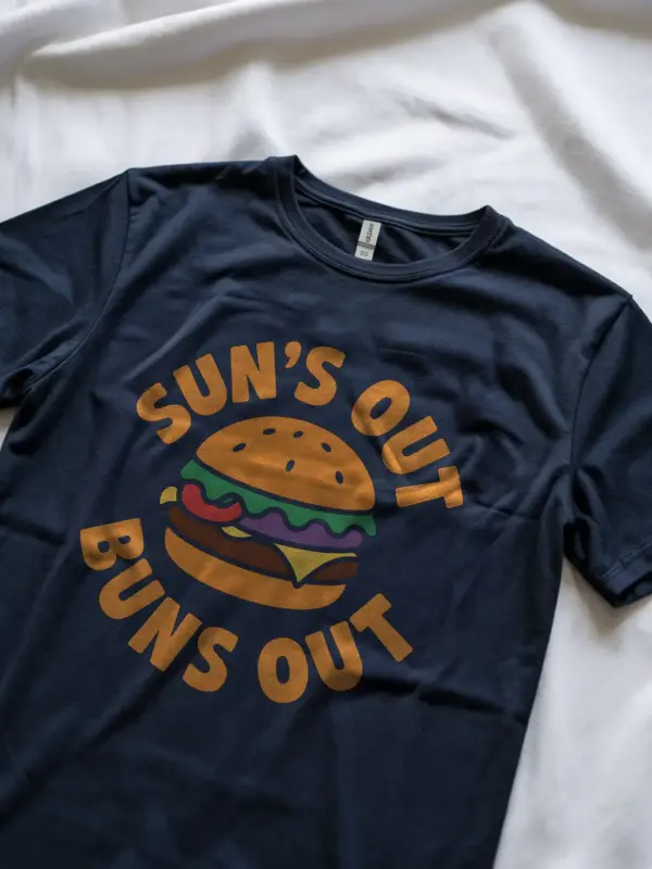 Navy Sun's Out Buns Out Burger Tee – minimalist burger design