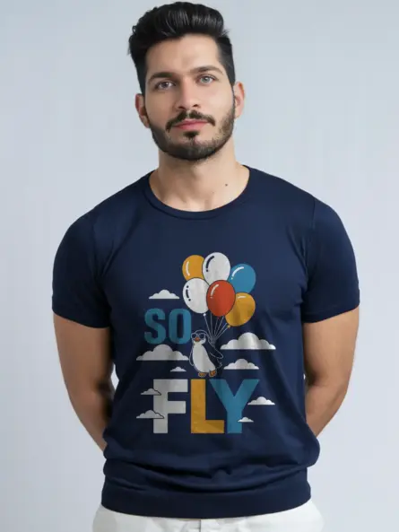 Navy So Fly Penguin Graphic Tee lifestyle – so fly phrase t-shirt