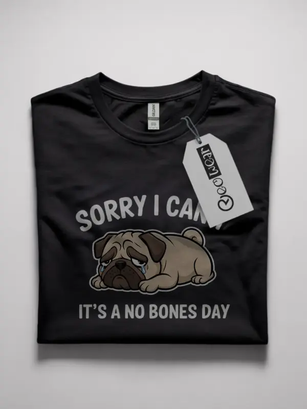 No bones day pug shirt in black – funny dog lover tee