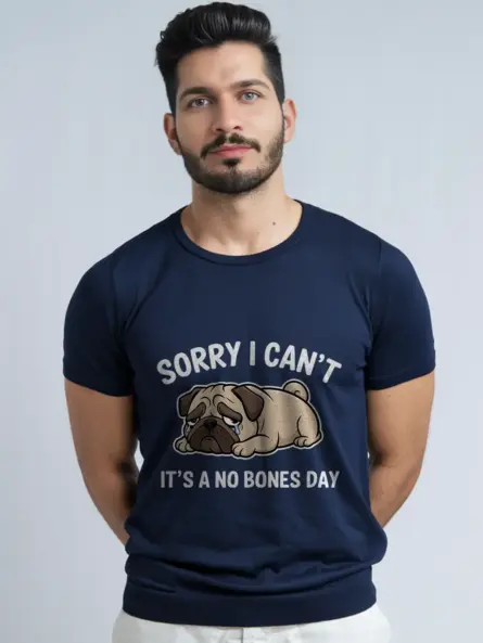 Navy no bones day pug shirt – lazy day t-shirt