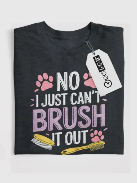 Dark heather no i just can't brush it out shirt – pet groomer shirt