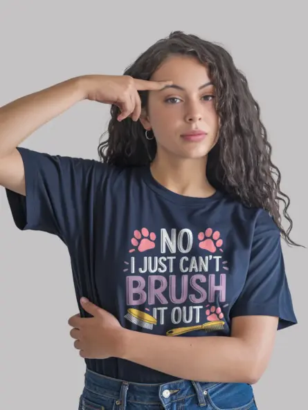 Navy no i just can't brush it out shirt – groomer gift