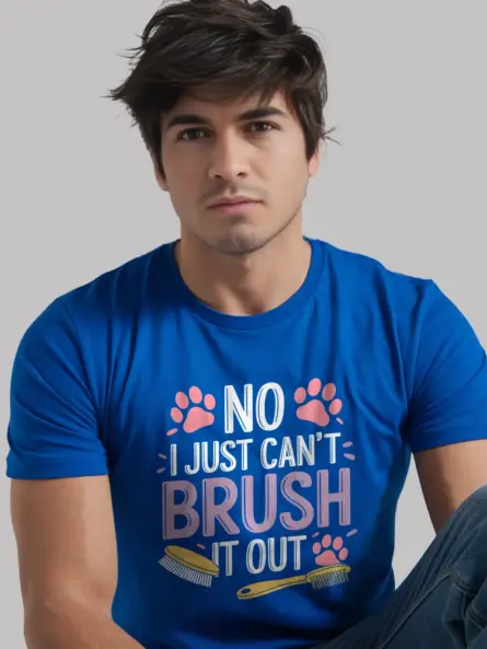 Royal blue no i just can't brush it out shirt – dog groomer tee