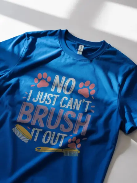 Royal blue no i just can't brush it out shirt – dog groomer tee