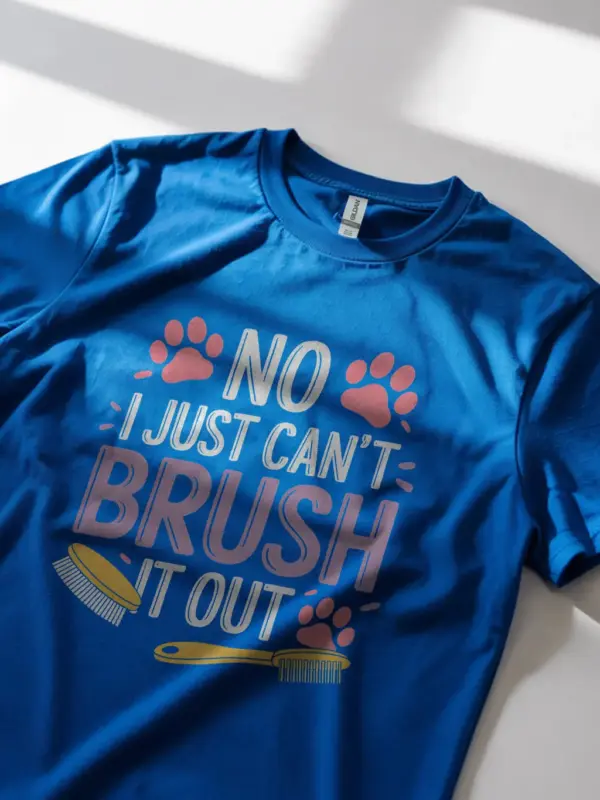 Royal blue no i just can't brush it out shirt – dog groomer tee