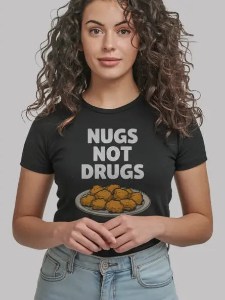Nugs not drugs shirt in black – funny chicken nugget tee
