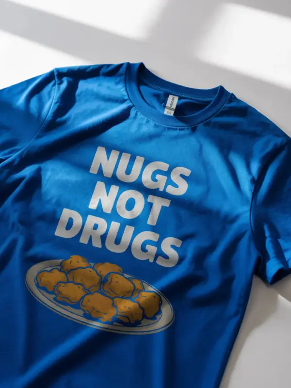 Royal blue nugs not drugs shirt – sarcastic tee