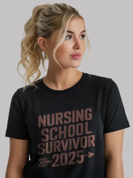 Nursing school survivor 2025 shirt in black – graduation tee