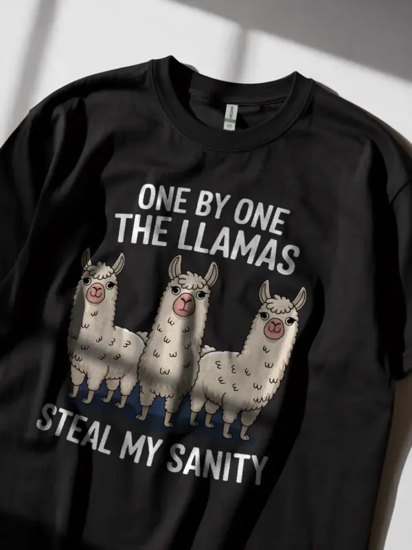 One by one the llamas steal my sanity t-shirt in black – funny animal lover tee