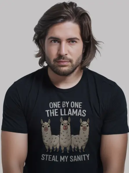 One by one the llamas steal my sanity t-shirt in black – funny animal lover tee