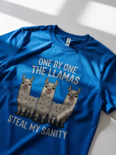 Royal blue one by one the llamas steal my sanity tee – funny llama shirt