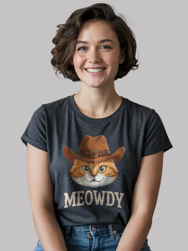 Dark heather orange cat meowdy shirt – pet cat mom dad tee