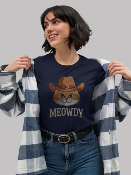 Navy orange cat meowdy shirt – cute cowboy cat t-shirt