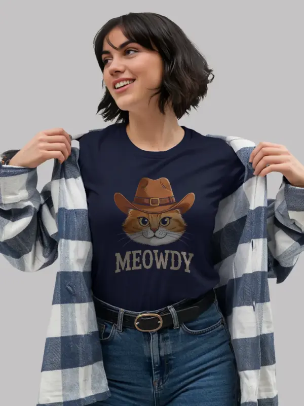 Navy orange cat meowdy shirt – cute cowboy cat t-shirt