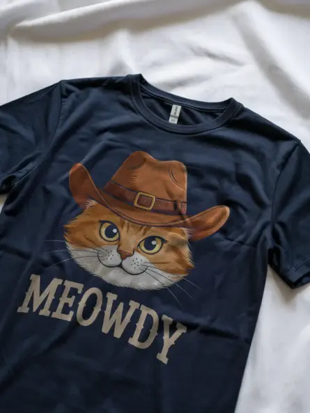 Navy orange cat meowdy shirt – cute cowboy cat t-shirt