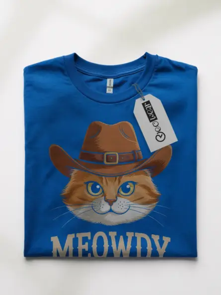 Royal blue orange cat meowdy shirt – western texas meme tee