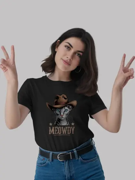 Oriental shorthair meowdy shirt in black – cowboy cat lover tee