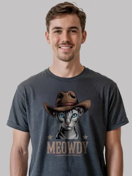 Dark heather oriental shorthair meowdy shirt – cute cowboy cat t-shirt