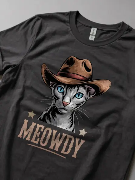 Dark heather oriental shorthair meowdy shirt – cute cowboy cat t-shirt