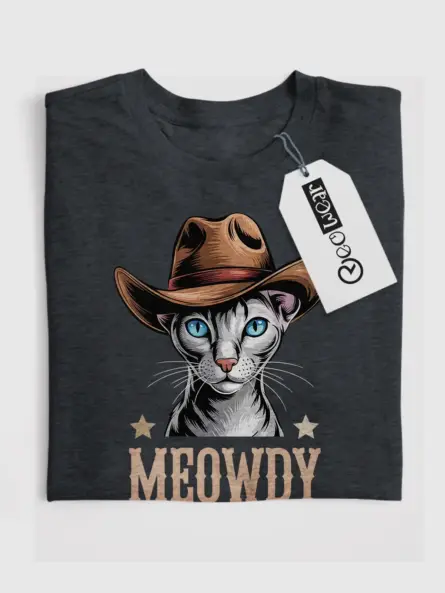Dark heather oriental shorthair meowdy shirt – cute cowboy cat t-shirt
