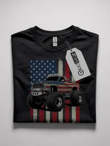 Patriotic monster truck shirt in black – usa flag design tee