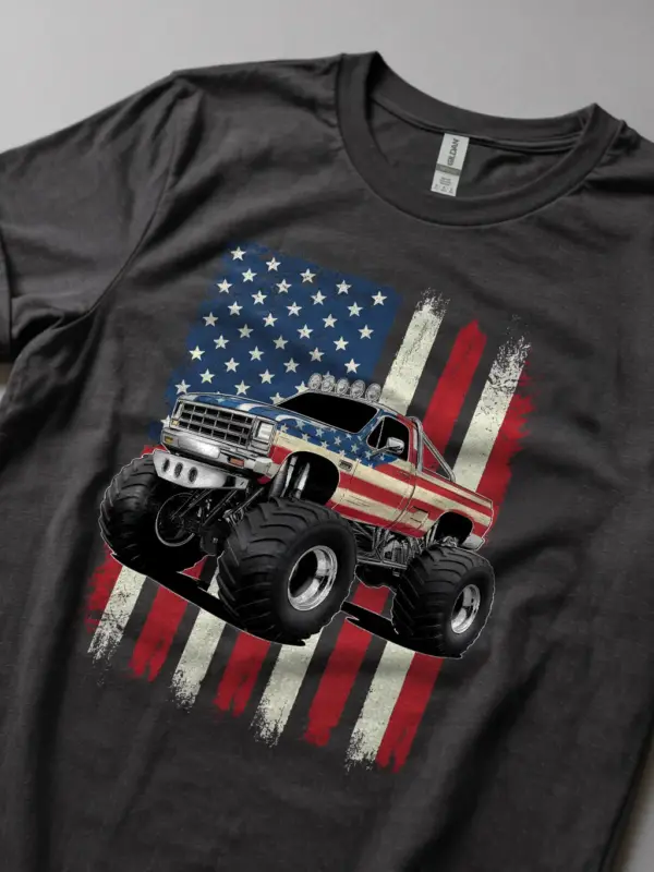 Dark heather usa flag monster truck tee