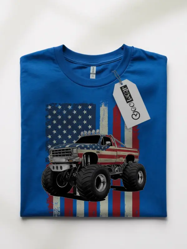 Royal blue monster truck shirt – 4th of july usa flag tee