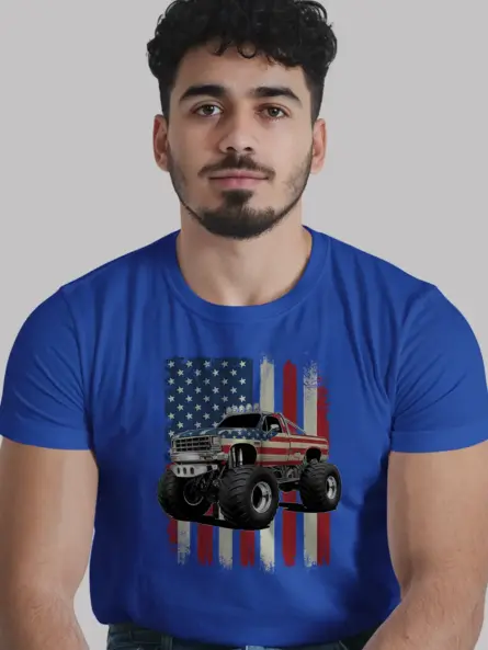 Royal blue monster truck shirt – 4th of july usa flag tee