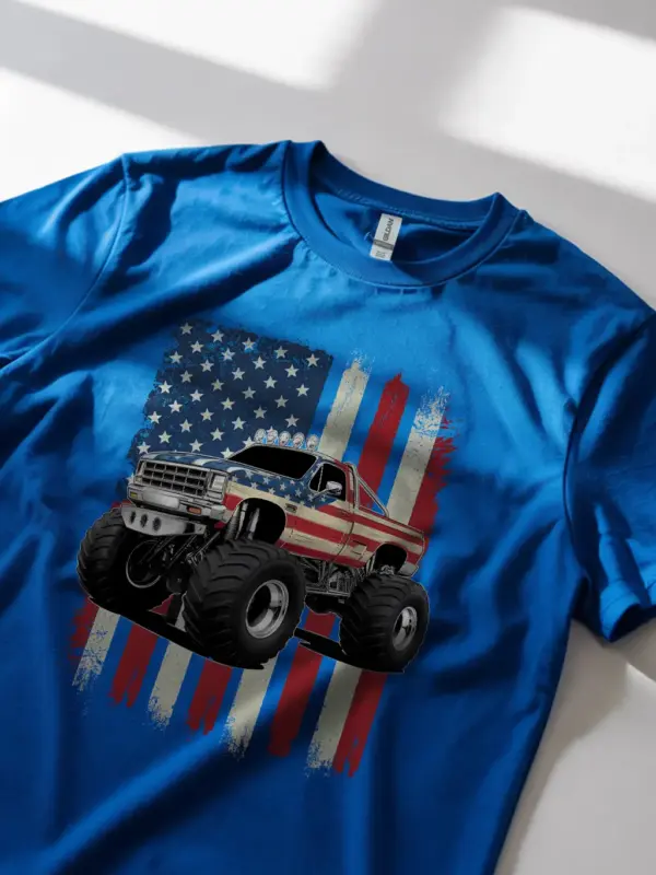 Royal blue monster truck shirt – 4th of july usa flag tee