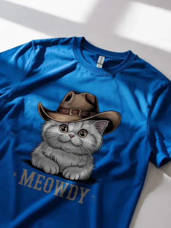 Royal blue persian cat meowdy shirt – western texas meme tee