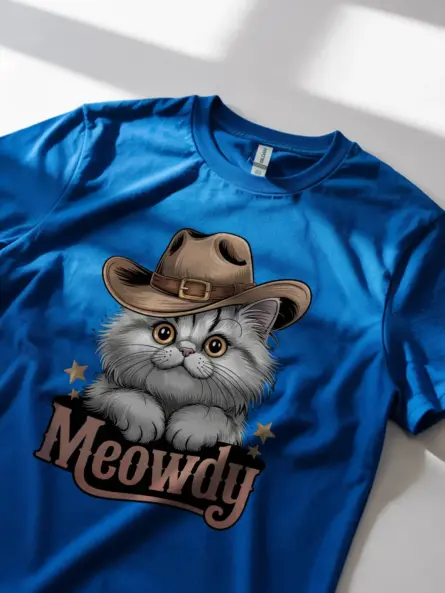 Royal blue persian cowboy cat shirt – western texas meme shirt