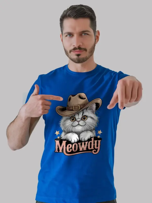 Royal blue persian cowboy cat shirt – western texas meme shirt
