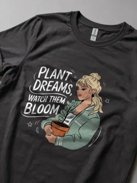 Dark heather plant dreams watch them bloom shirt – motivational plant mom tee