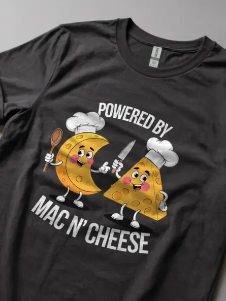 Dark heather powered by mac n cheese shirt – cheese lover tee