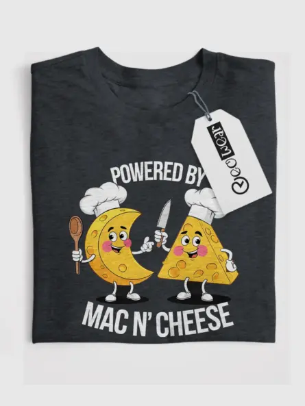 Dark heather powered by mac n cheese shirt – cheese lover tee