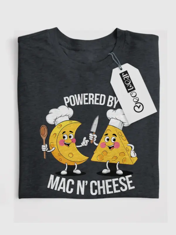 Dark heather powered by mac n cheese shirt – cheese lover tee