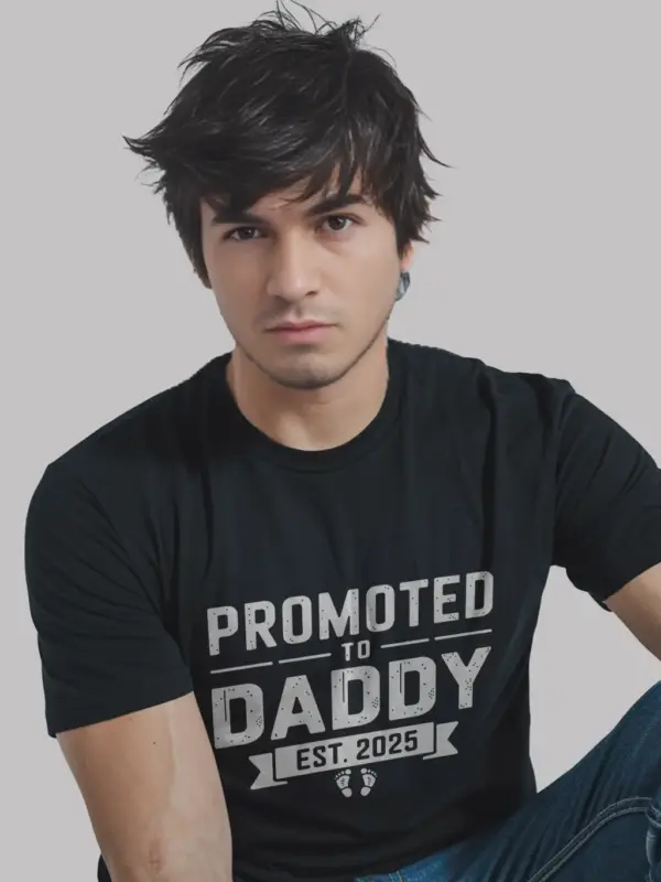 Promoted to daddy shirt in black – new dad baby announcement tee