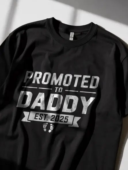 Promoted to daddy shirt in black – new dad baby announcement tee