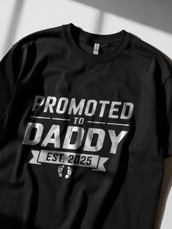 Promoted to daddy shirt in black – new dad baby announcement tee